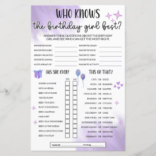 Who Knows The Birthday Girl Best Game - Purple