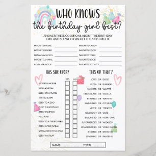 Who Knows The Birthday Girl Best Game - Rainbow