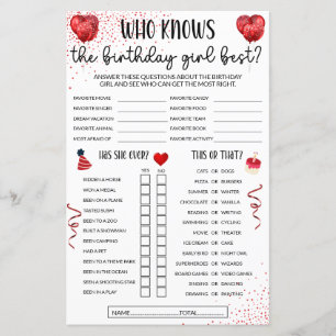Who Knows The Birthday Girl Best Games - Red Theme