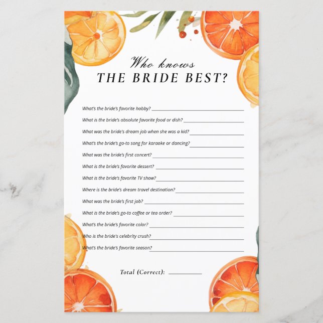 Who Knows the Bride Best Aperol Bridal Shower (Front)