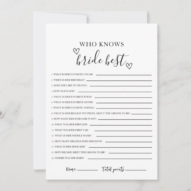 Who Knows The Bride Best Bridal Shower Card (Front)