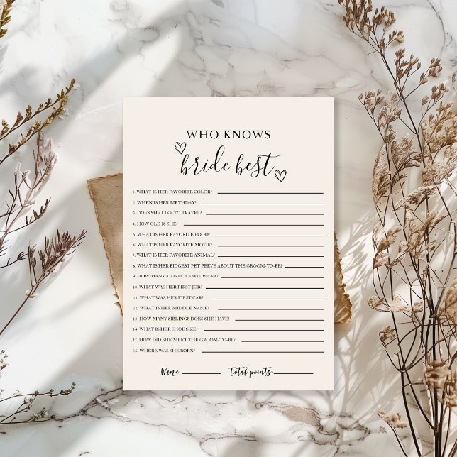 Who Knows The Bride Best Bridal Shower Card (Creator Uploaded)