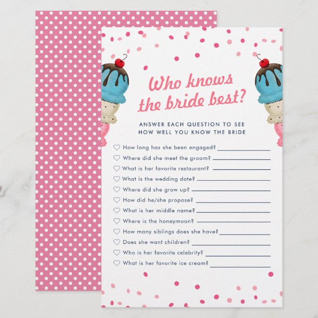 Who Knows The Bride Best Bridal Shower Game (Front/Back)