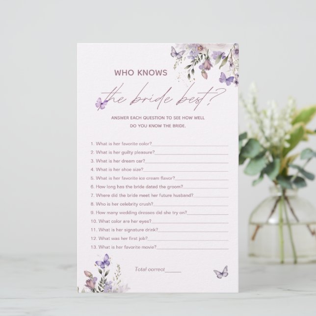 Who Knows The Bride Best Bridal Shower Game Card (Standing Front)