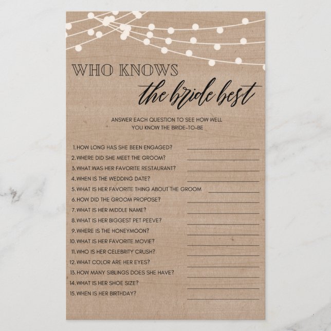 Who knows the bride best bridal shower game flyer (Front)