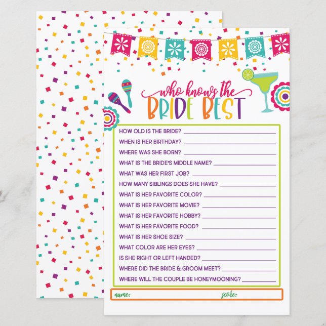Who Knows the Bride Best - Fiesta WH (Front/Back)