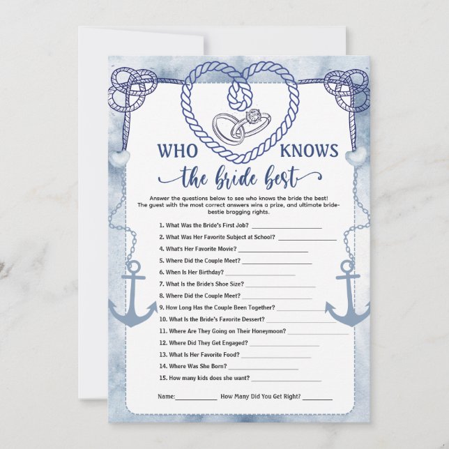 Who Knows the Bride Best Game Nautical Wedding  Invitation (Front)