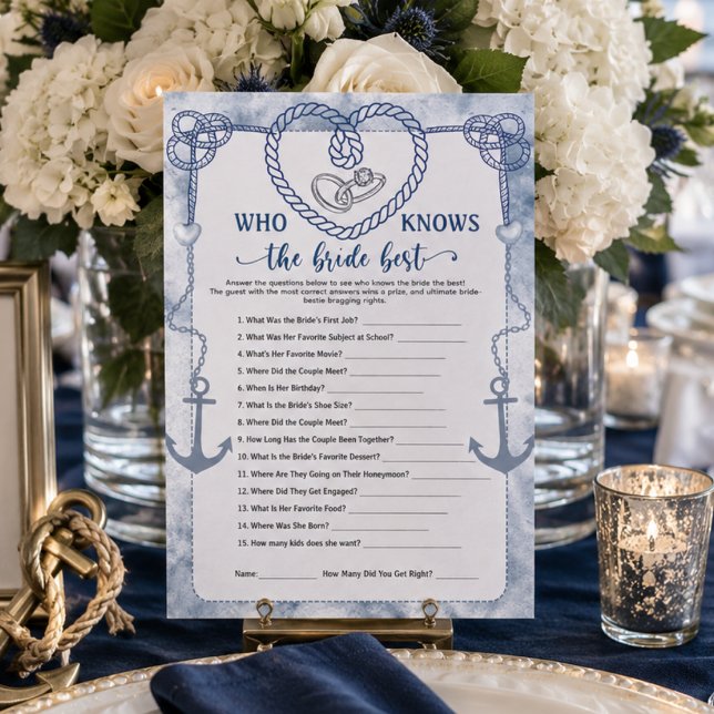 Who Knows the Bride Best Game Nautical Wedding  Invitation (Who Knows the Bride Best Game Nautical Wedding Invitation)