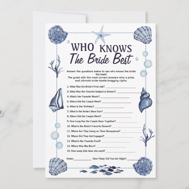 Who Knows the Bride Best Game Nautical Wedding  Invitation (Front)