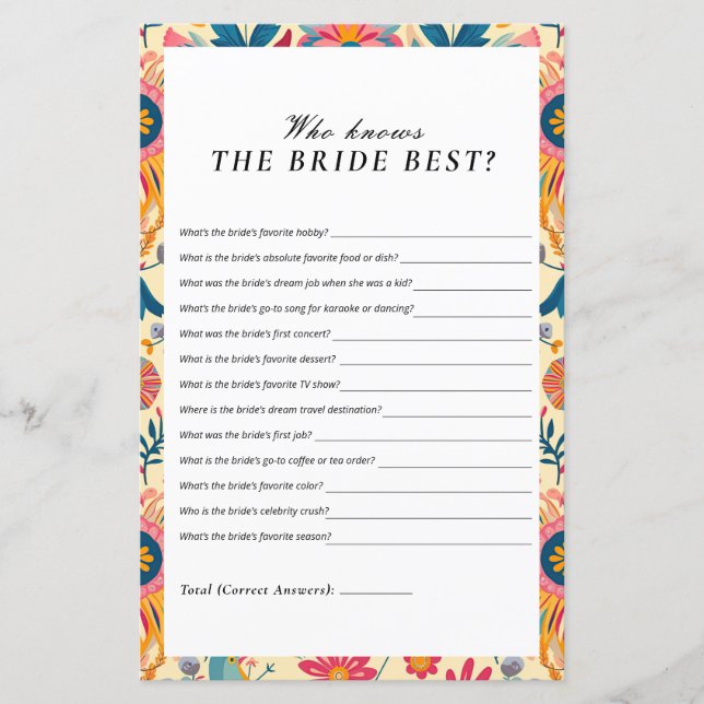 Who Knows the Bride Best Mexican Bridal Shower (Front)