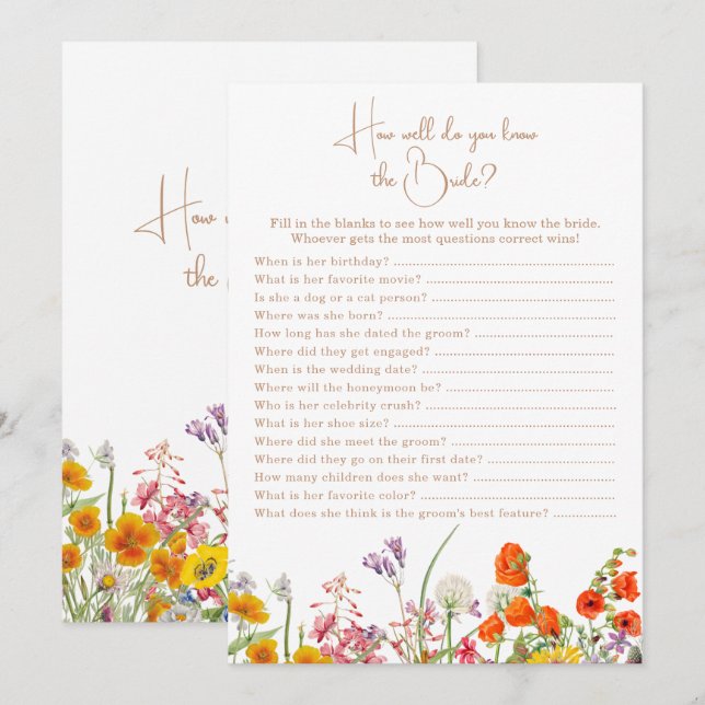 Who Knows The Bride Bridal Shower Boho Wildflowers Invitation (Front/Back)