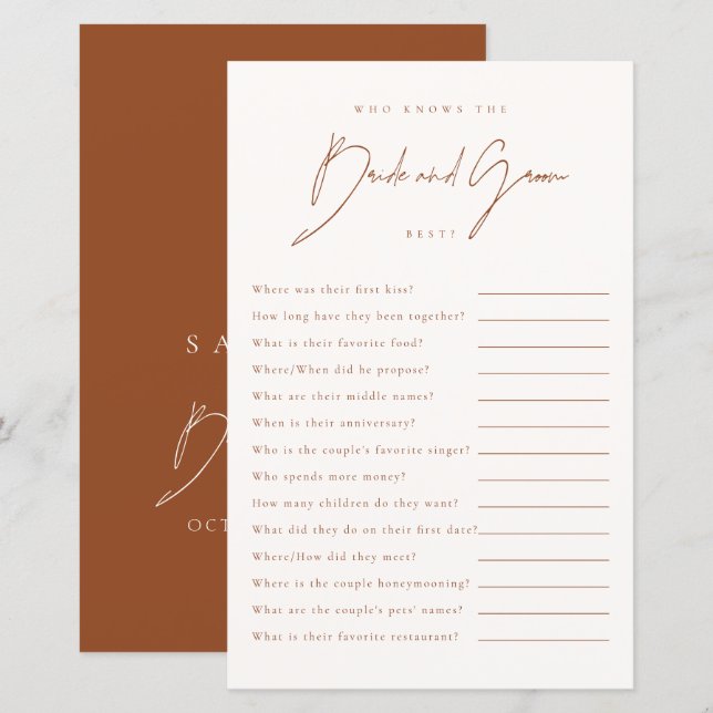 Who Knows The Bride&Groom Best Bridal Shower Game (Front/Back)