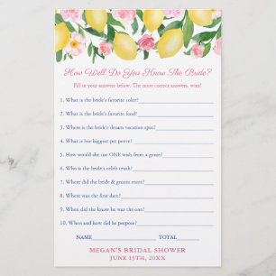 Who Knows The Bride The Best Shower Quiz Game Card