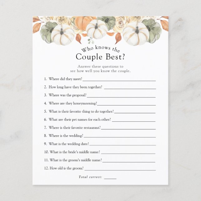 Who Knows the Couple Best Bridal Shower Game (Front)
