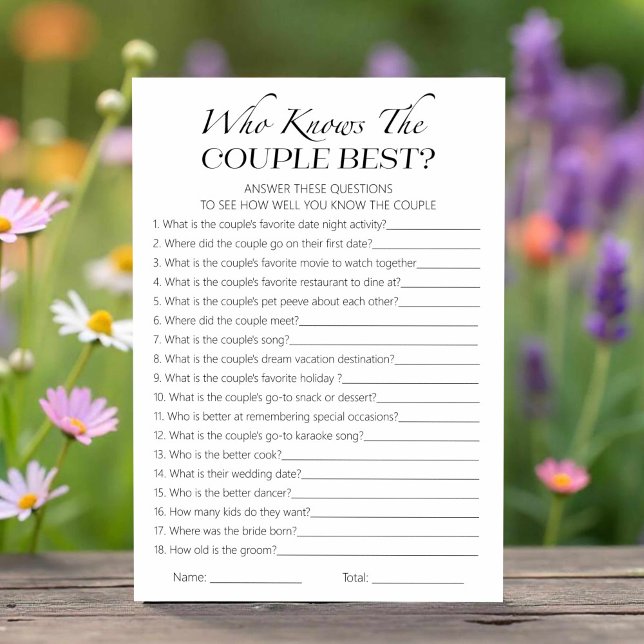 Who Knows The Couple Best Bridal Shower Game Card (Creator Uploaded)