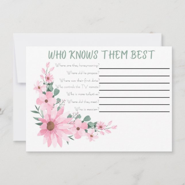 Who Knows The Couple Best Bridal Shower Game Card (Front)
