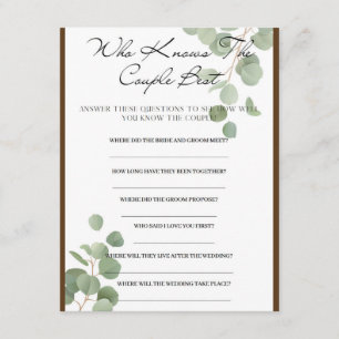 Who Knows the Couple Best Bridal Shower Game Enclosure Card