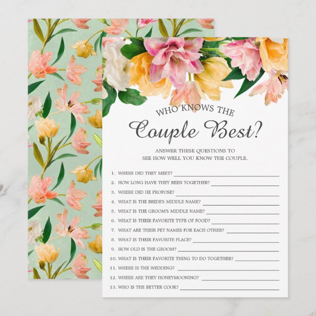 Who Knows the Couple Best Bridal Shower Game Invit Invitation (Front/Back)