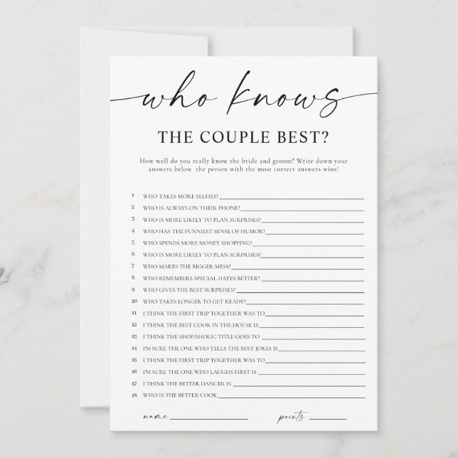 Who Knows the Couple Best Bridal Shower Game Invitation (Front)