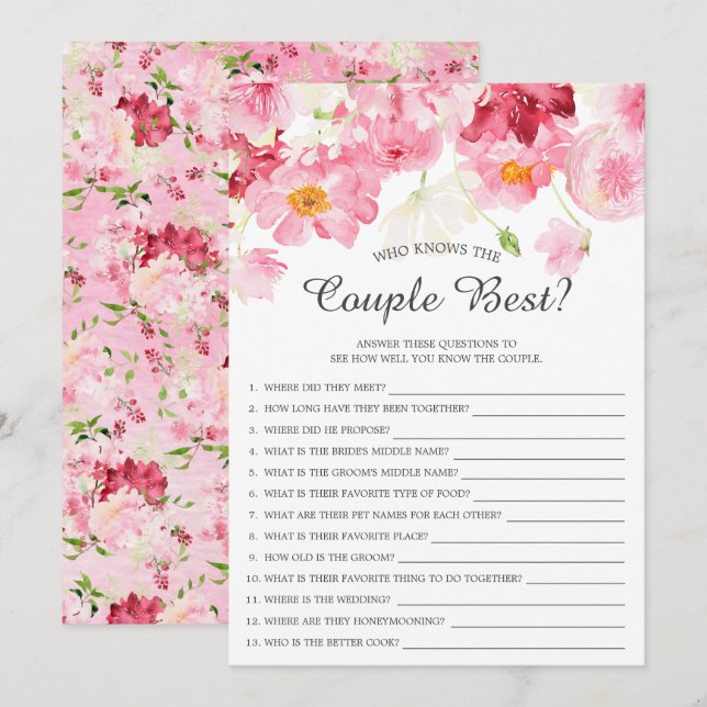 Who Knows the Couple Best Bridal Shower Game Invitation (Front/Back)