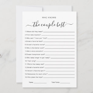 Who knows the Couple Best game, Bridal Shower Game Invitation