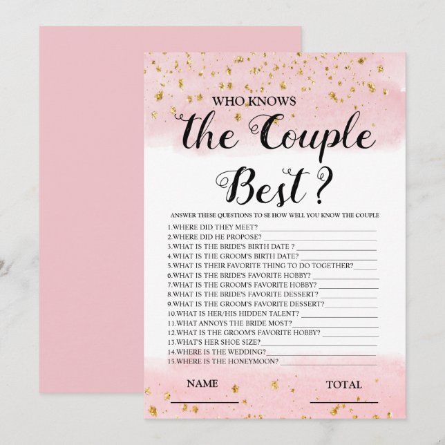 Who knows the Couple best Pink Bridal Game Invitation (Front/Back)