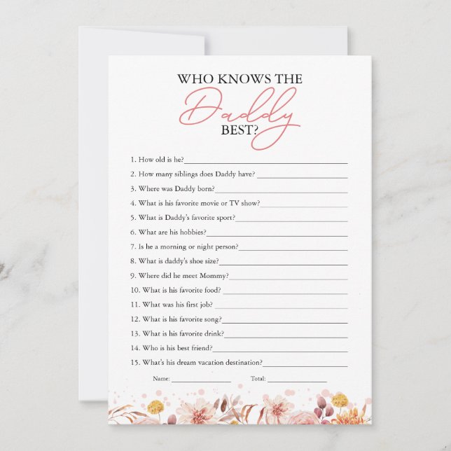 Who Knows the Daddy Best Fall Baby Shower Game Invitation (Front)