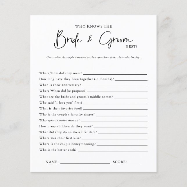 Who Knows Them Best | Bridal Shower Game (Front)