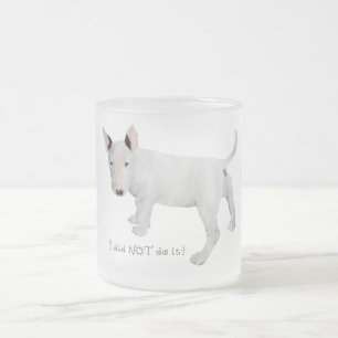 Who, me? Bull Terrier Puppy Frosted Glass Coffee Mug