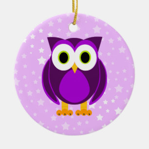 Who? Mrs. Purple Owl Star Background Ceramic Tree Decoration