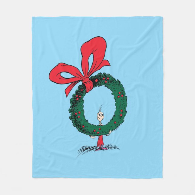 Who Peeking Through Christmas Wreath Fleece Blanket (Front)