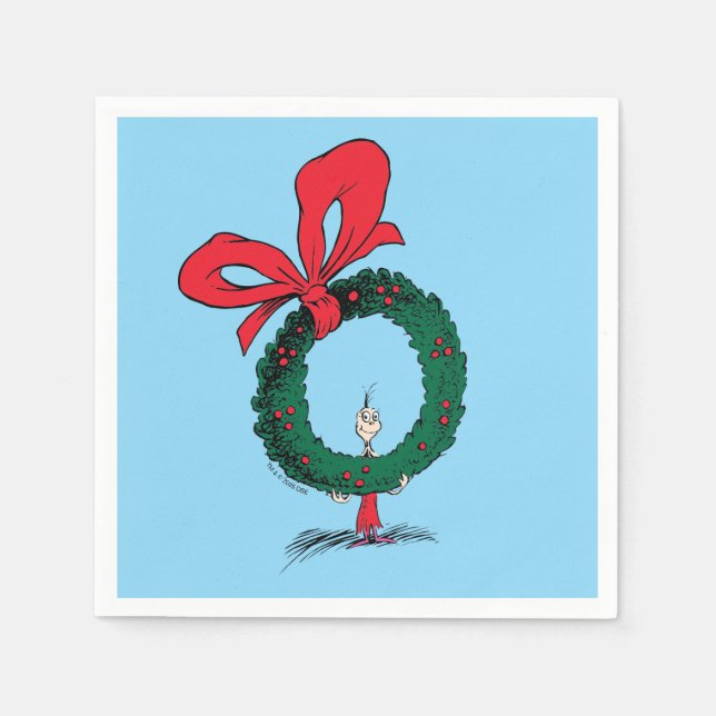Who Peeking Through Christmas Wreath Napkin (Front)