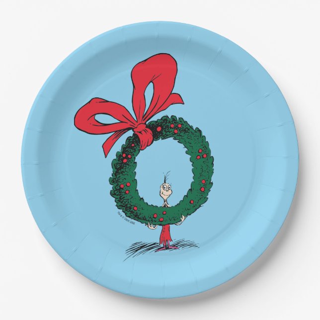 Who Peeking Through Christmas Wreath Paper Plate (Front)