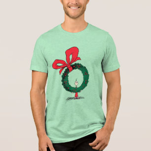 Who Peeking Through Christmas Wreath Tri-Blend Shirt
