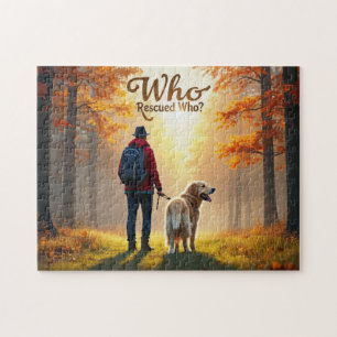 Who Rescued Who - Man golden retriever hike Jigsaw Puzzle