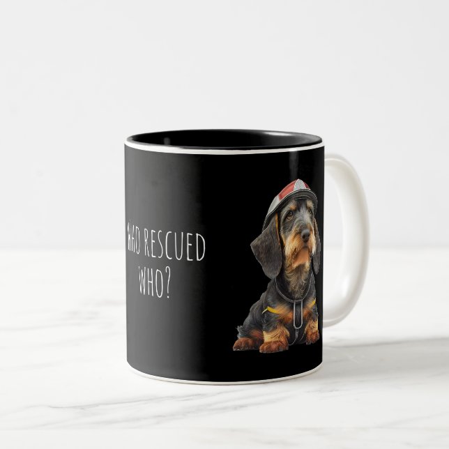 Who rescued who - Wirehaired Dachshund Two-Tone Coffee Mug (Front Right)