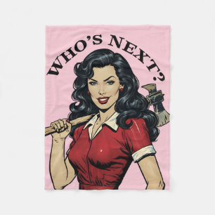 “Who’s Next?” Vintage Killer Housewife Pink Throw Fleece Blanket