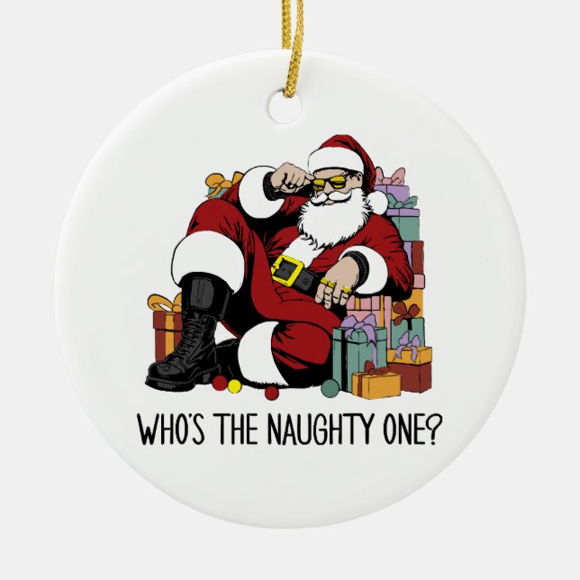 Who s the Naughty one Ceramic Tree Decoration (Front)