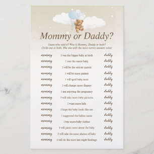 Who Said It Blue Teddy Bear Baby Shower Game Flyer