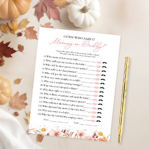 Who Said It Fall Baby Shower Game  Invitation