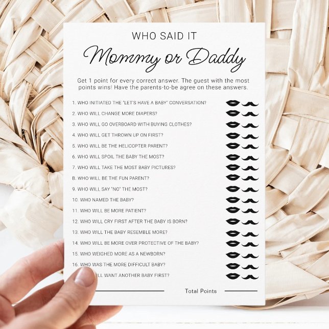 Who Said It Mummy or Daddy Guess Baby Shower Games Holiday Card (Creator Uploaded)