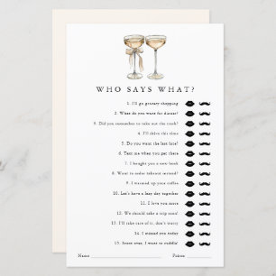 Who says what Champagne Bridal Shower Game Card
