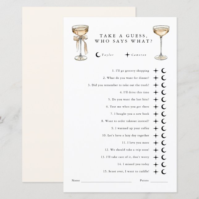 Who says what Gender Neutral Wedding Shower Game (Front/Back)