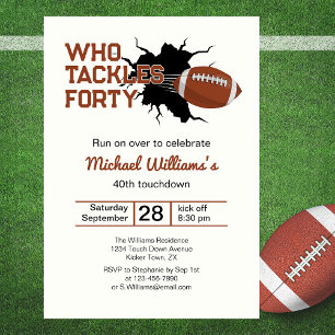 Who Tackles Forty Funny Football 40th Birthday Invitation