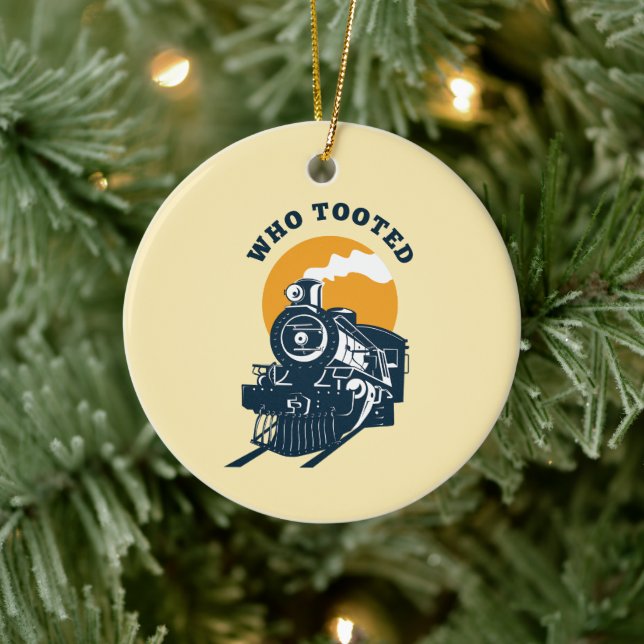 Who Tooted Train Engineer & Railroad Locomotive  Ceramic Tree Decoration (Tree)