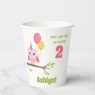 Who Who Is Turning 2 Party Owl 2nd Birthday Paper Cups