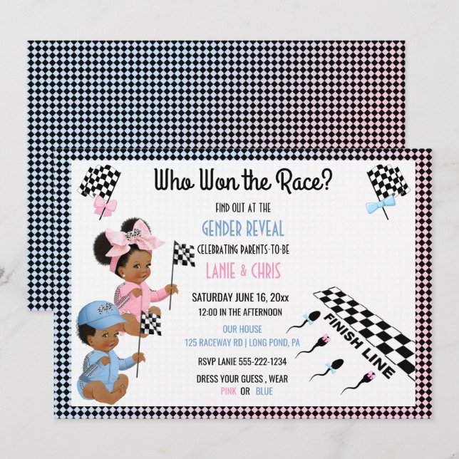 Who Won the Race Gender Reveal Funny Sperm Invitation (Front/Back)