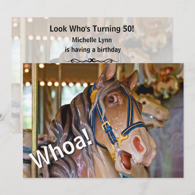 Whoa! Look Who's 50 Carousel Horse Birthday Invite (Front/Back)