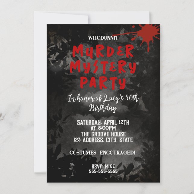 whodunit murder mystery bloody party 40th 50th 60  invitation (Front)
