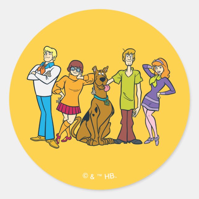 Whole Gang 14 Mystery Inc Classic Round Sticker (Front)
